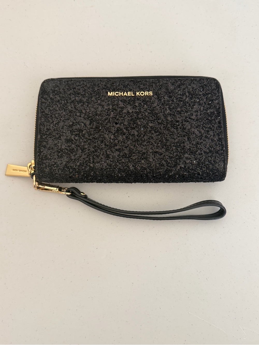 Michael Kors Black Glitter Multifunction Large Smartphone Wristlet Wallet